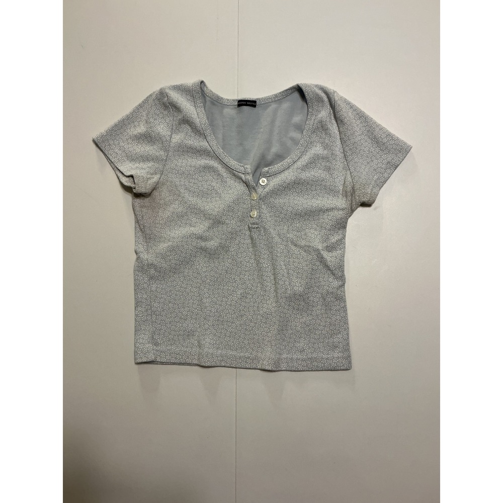 VTG Y2K Italy Made Brandy Melville Blue Floral Henley Short Sleeve Top Fits XS